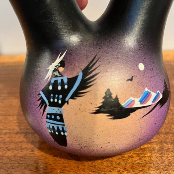 Navajo Native American Purple Wedding Vase Hand Painted Signed - Picture 2 of 6